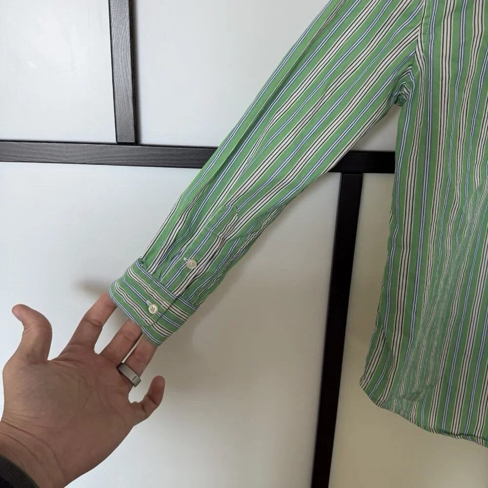 Ralph Lauren Shirt Boys Kids Size Striped Long Sleeve Green Size 6 Preppy Church